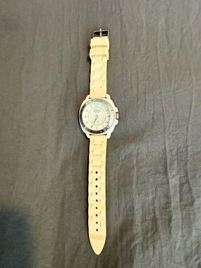 Coach Cream Braided Silicone Strap Watch with Silver-Tone Case